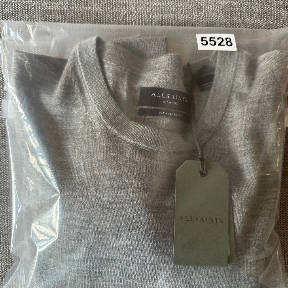 AllSaints Merino Wool Sweater Mens XL Grey NEW Ramskull Crew Neck Pullover - Picture 11 of 11